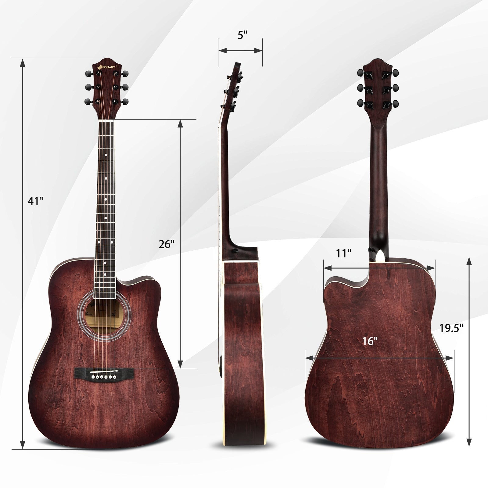41 Inch Full Size Cutaway Acoustic Guitar Set for Beginner