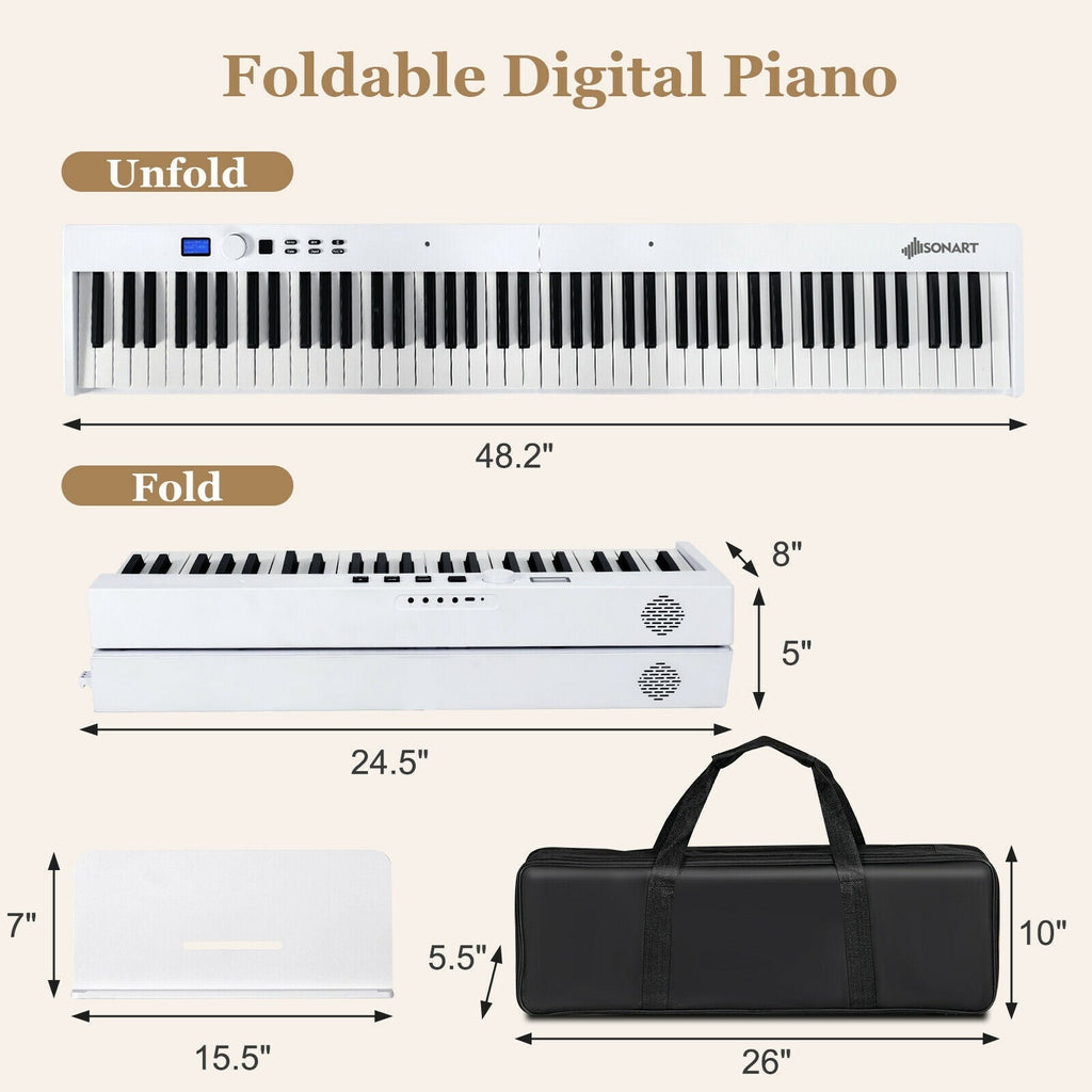 88-Key Foldable Digital Piano with MIDI and Wireless BT