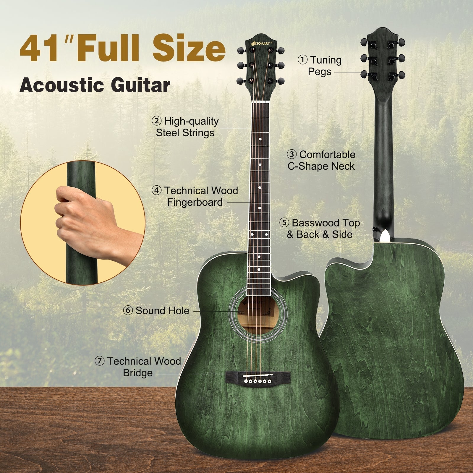 41 Inch Full Size Cutaway Acoustic Guitar Set for Beginner