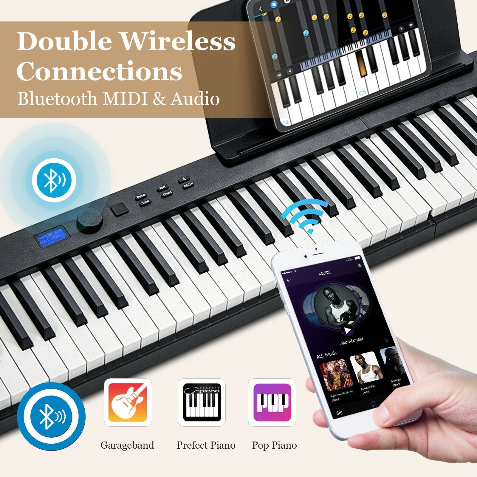 88-Key Foldable Digital Piano with MIDI and Wireless BT