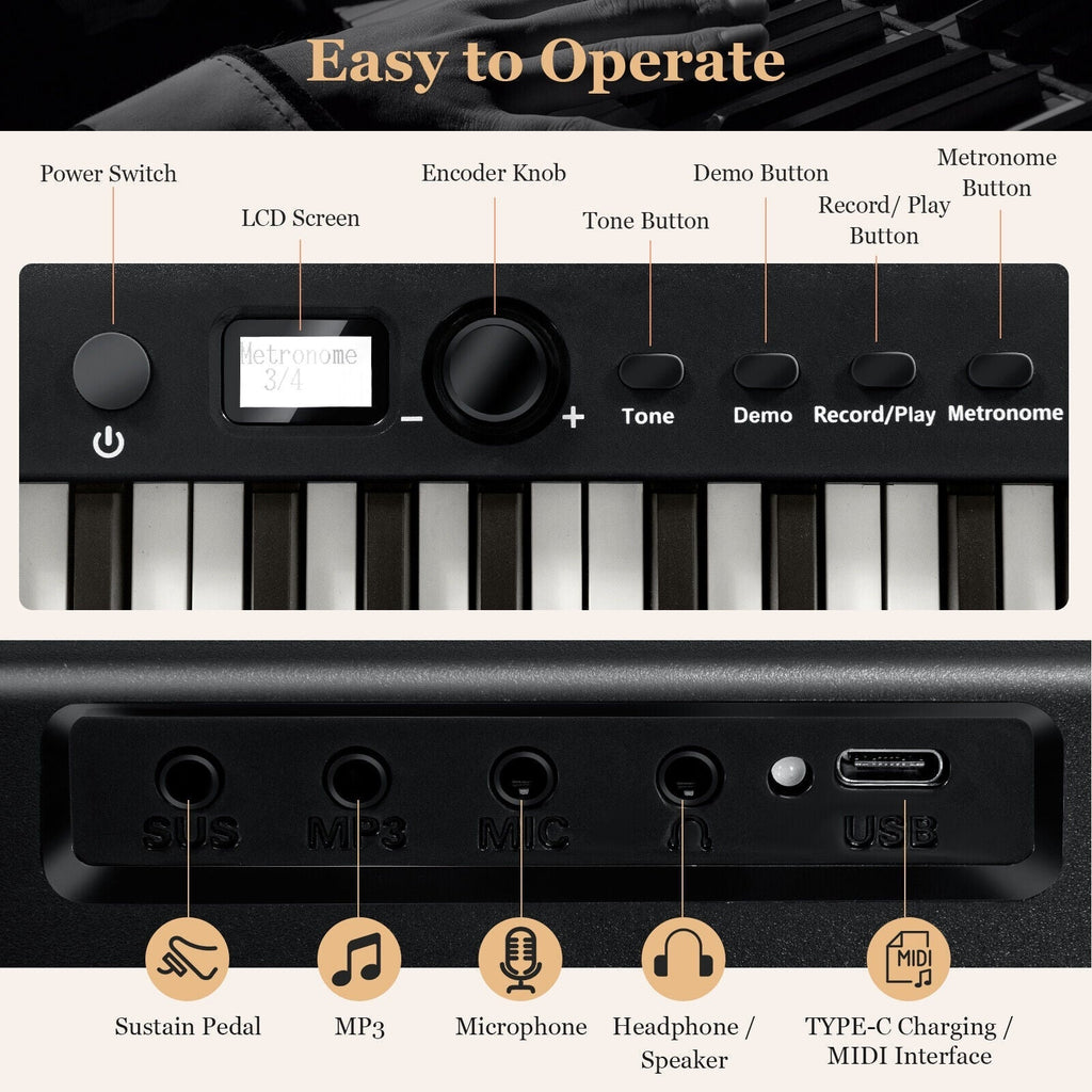 88-Key Folding Electric Lighted Piano Full-Size Portable Keyboard MIDI