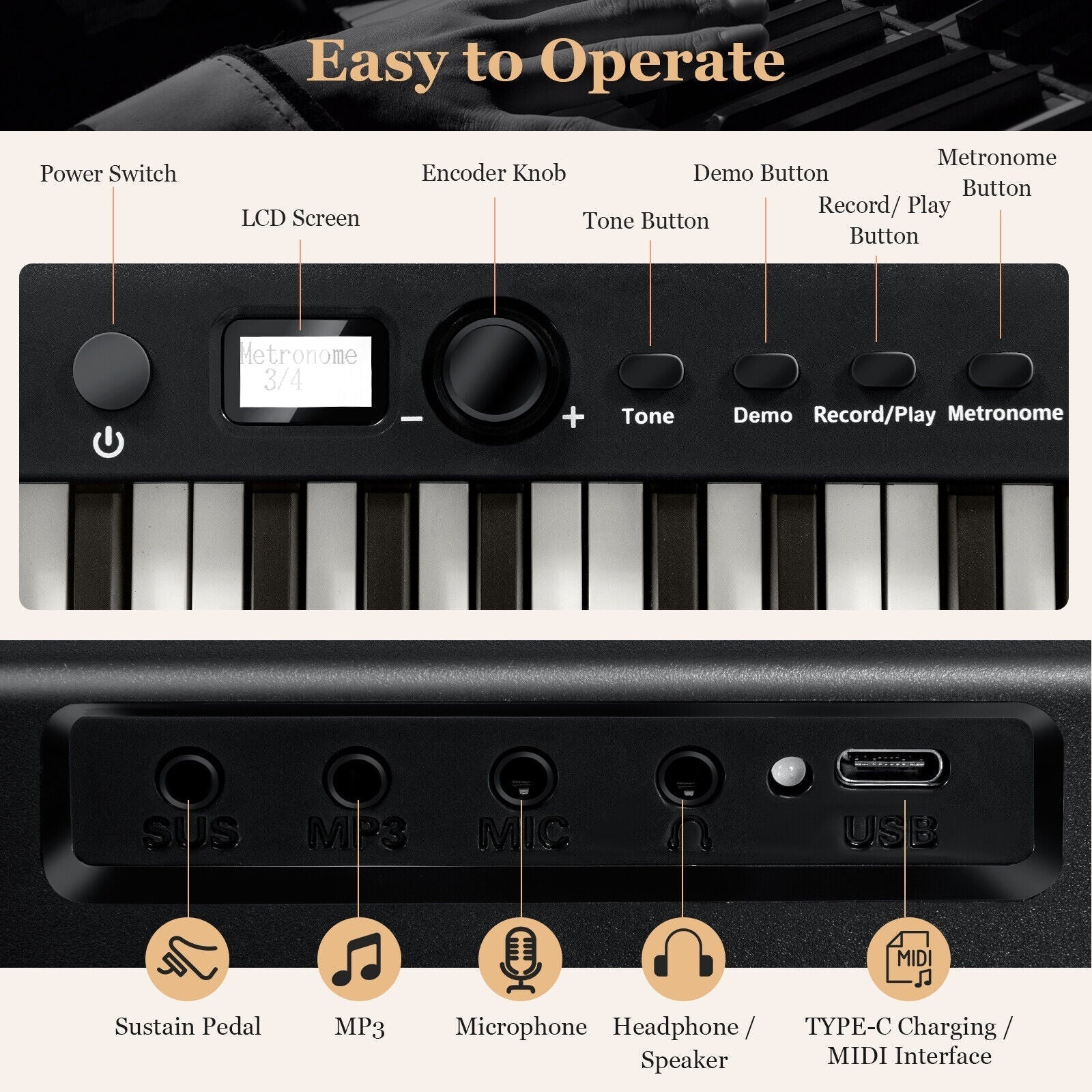 88-Key Folding Electric Lighted Piano Full-Size Portable Keyboard MIDI