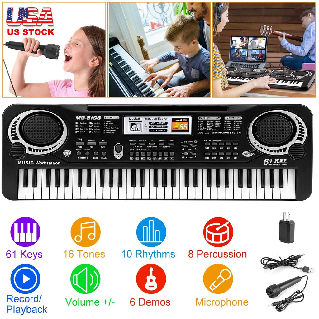 61 Keys Digital Music Electronic Keyboard Electric Piano Musical Instrument Kids Learning Keyboard w/ Microphone For Beginners Kids Girls Boys Adults
