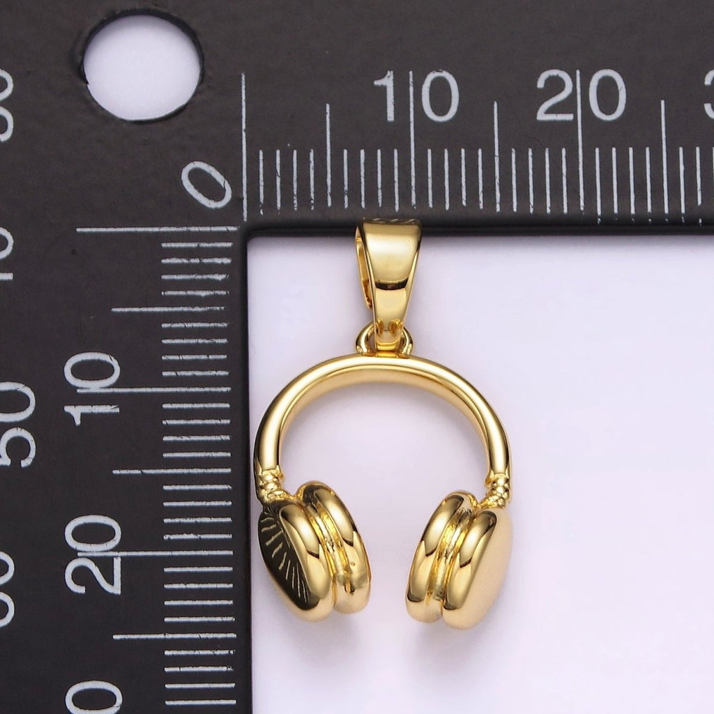 14K Gold Filled 25mm Music Headphones Minimalist Pendant | AH119