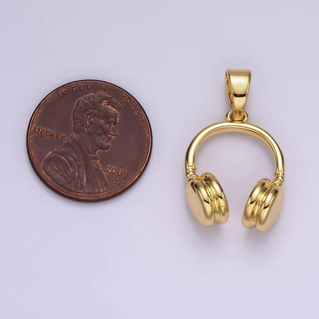 14K Gold Filled 25mm Music Headphones Minimalist Pendant | AH119
