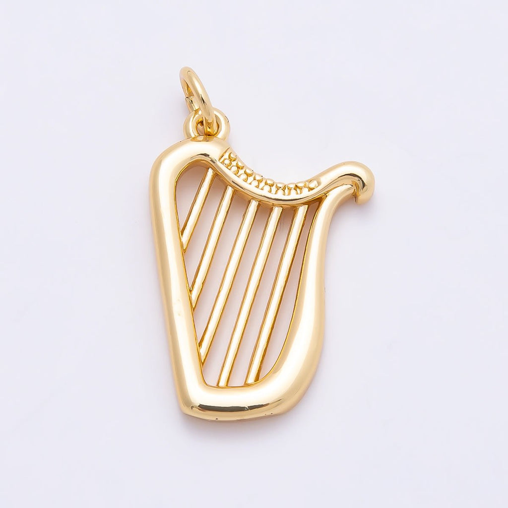 16K Gold Filled 15mm Minimalist Harp Musical Instrument Charm | Charms-00861