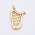 16K Gold Filled 15mm Minimalist Harp Musical Instrument Charm | Charms-00861