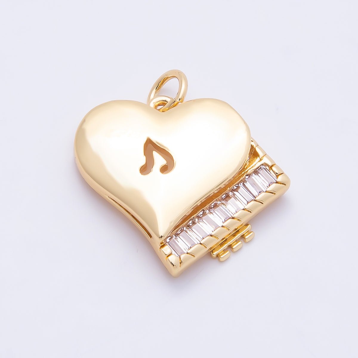 16K Gold Filled 18.5mm Clear CZ Baguette Grand Piano Musical Instrument Note Love Charm | Charms-00860