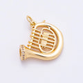 16K Gold Filled 18mm Micro Paved CZ French Horn Musical Instrument Charm | Charms-00859