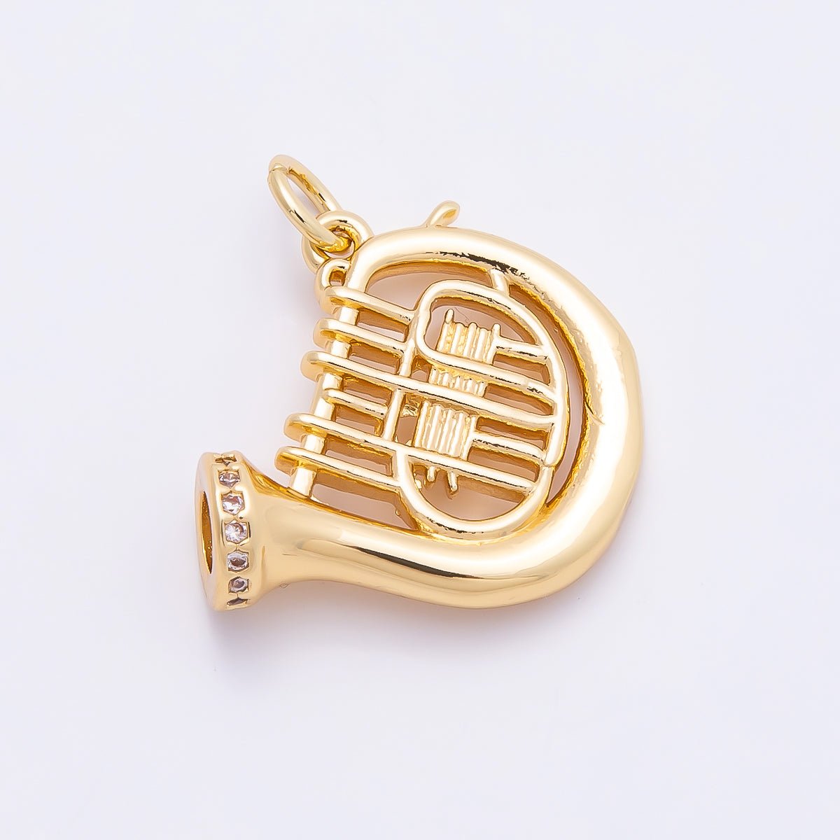16K Gold Filled 18mm Micro Paved CZ French Horn Musical Instrument Charm | Charms-00859
