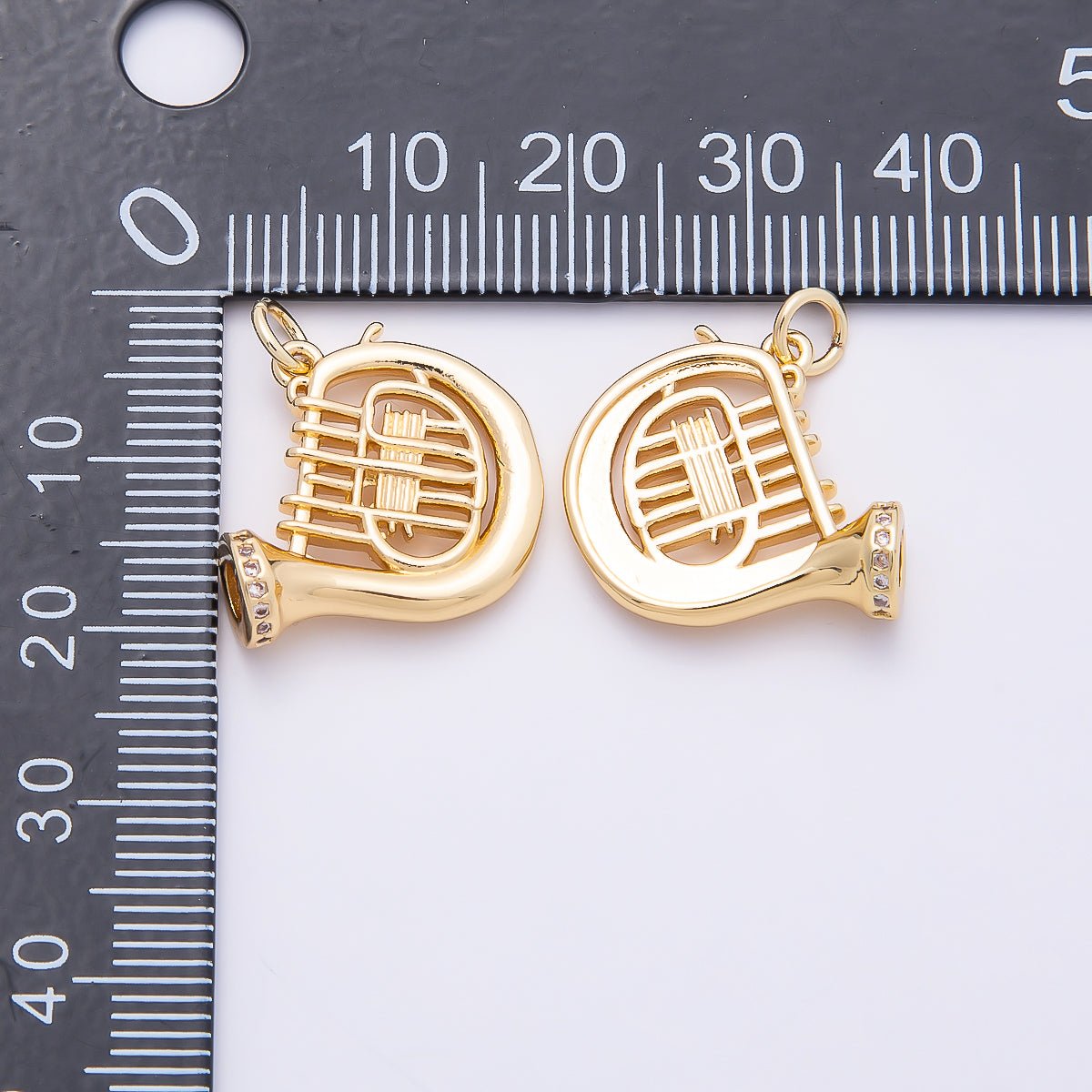 16K Gold Filled 18mm Micro Paved CZ French Horn Musical Instrument Charm | Charms-00859