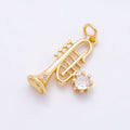16K Gold Filled 20mm Clear CZ Trumpet Musical Instrument Charm | Charms-00858