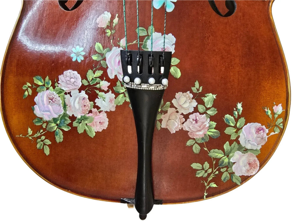 Rose Delight Cello Outfit | Pearl & Crystal Tailpiece, Brazilwood Bow & Case