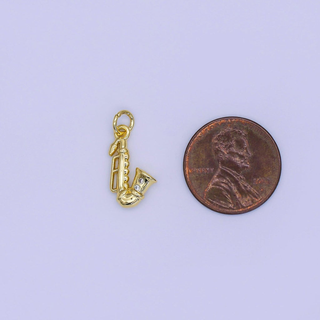 24K Gold Filled CZ Saxophone Jazz Musical Instrument Multidimensional 3D Charm | AJ315