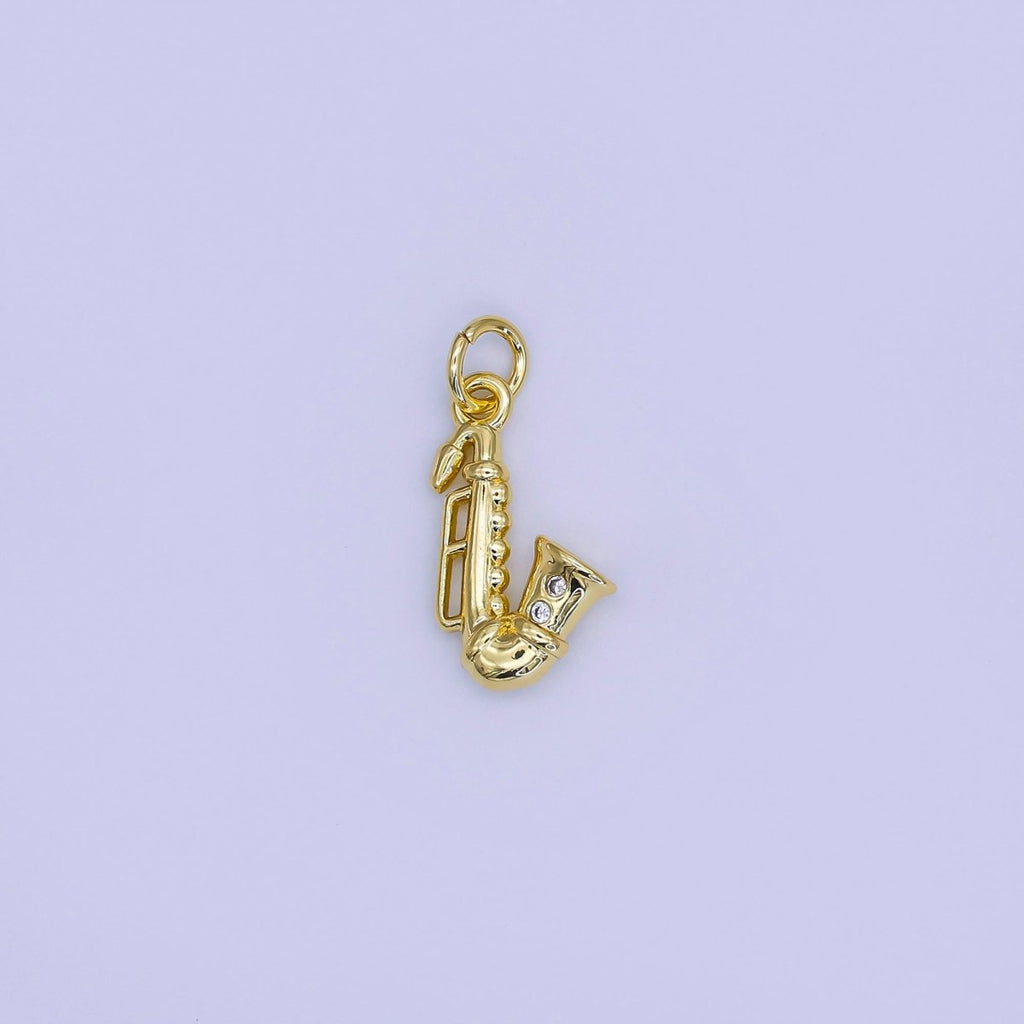 24K Gold Filled CZ Saxophone Jazz Musical Instrument Multidimensional 3D Charm | AJ315