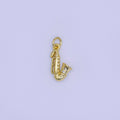 24K Gold Filled CZ Saxophone Jazz Musical Instrument Multidimensional 3D Charm | AJ315