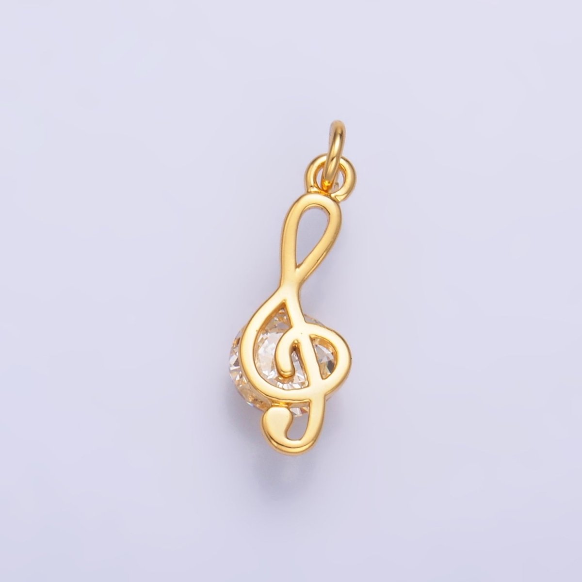 24K Gold Filled 16mm CZ Treble Clef Musical Note Charm in Gold & Silver | W890