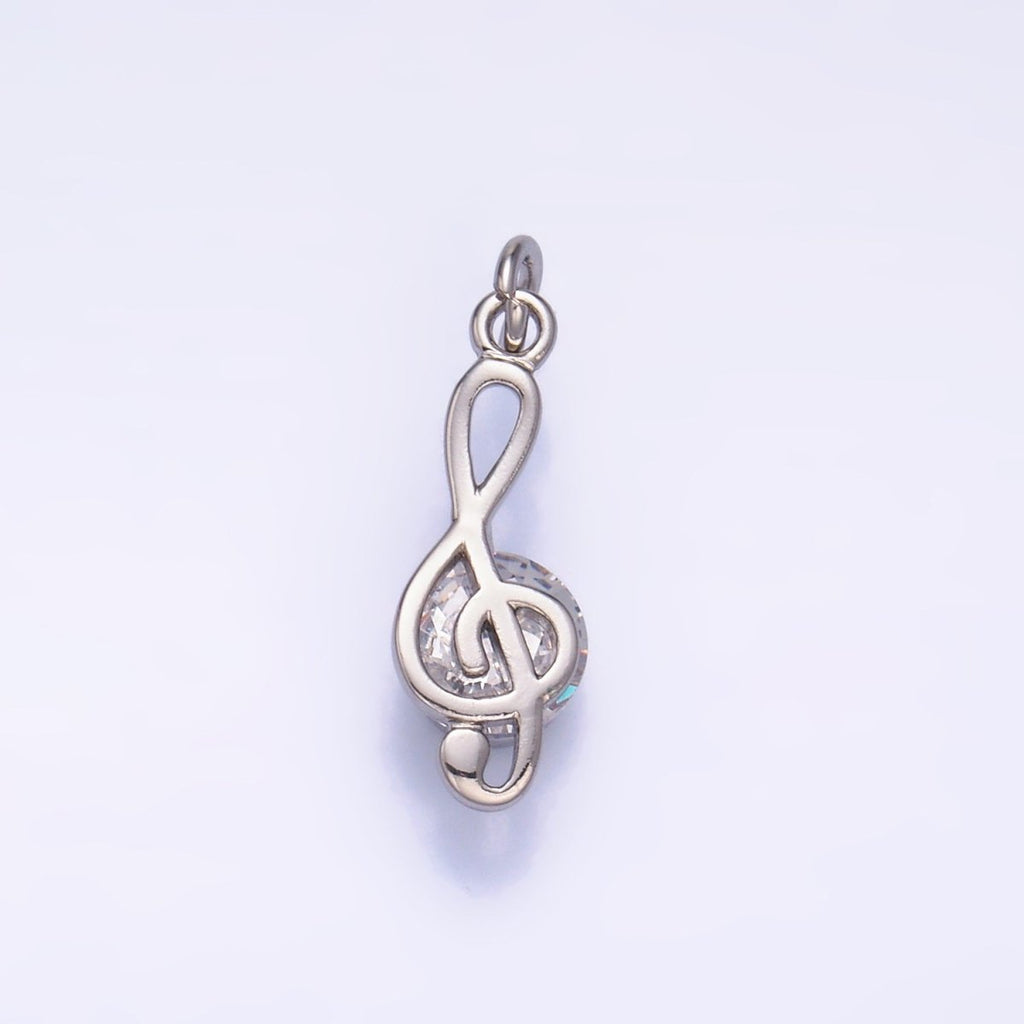 24K Gold Filled 16mm CZ Treble Clef Musical Note Charm in Gold & Silver | W890