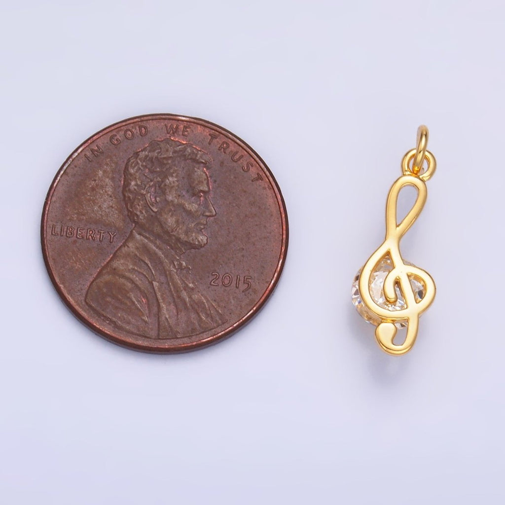 24K Gold Filled 16mm CZ Treble Clef Musical Note Charm in Gold & Silver | W890