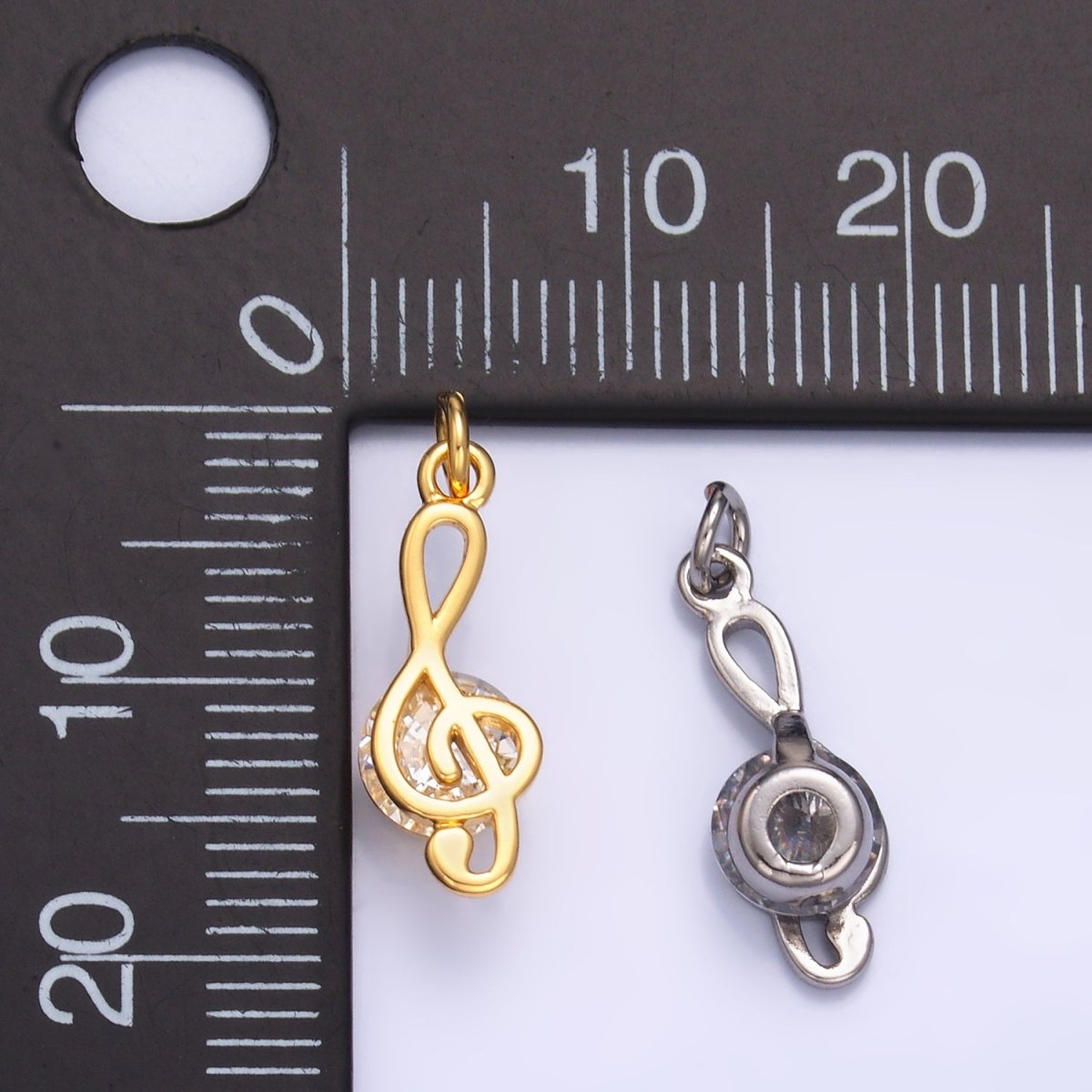 24K Gold Filled 16mm CZ Treble Clef Musical Note Charm in Gold & Silver | W890