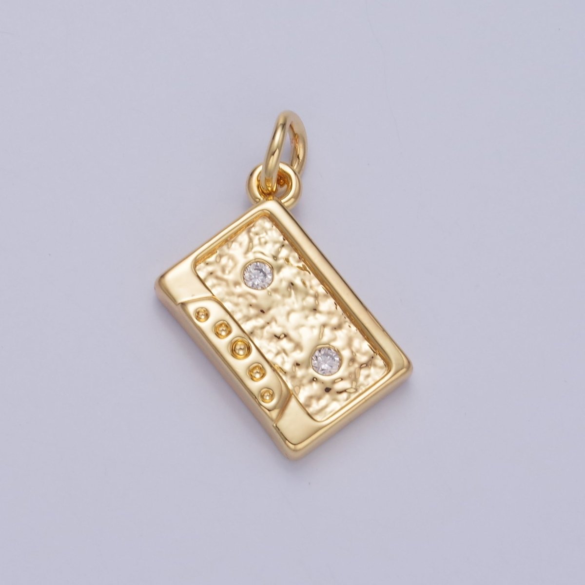 24K Gold Filled CZ Vintage Cassette Music Tape Charm in Gold & Silver | W415