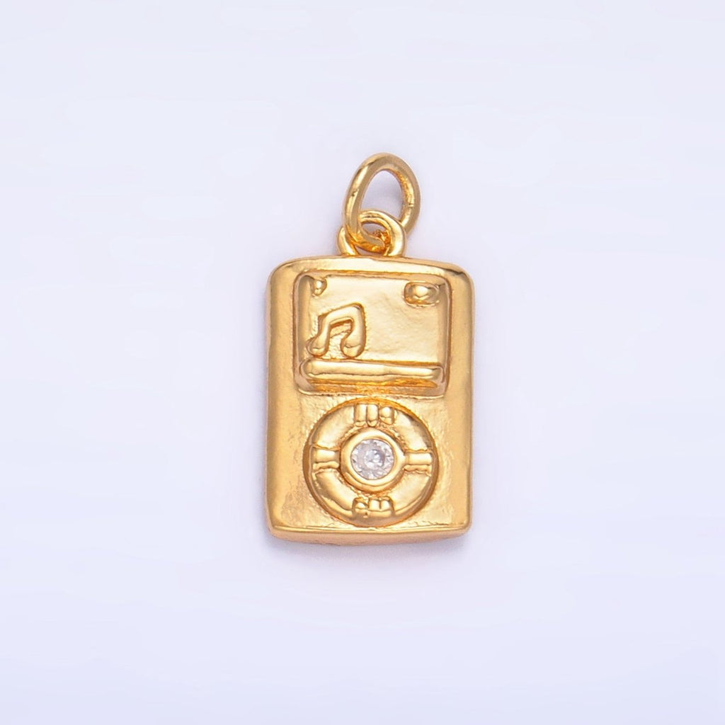 24K Gold Filled CZ Vintage Music Player Multidimensional 3D Charm | W042