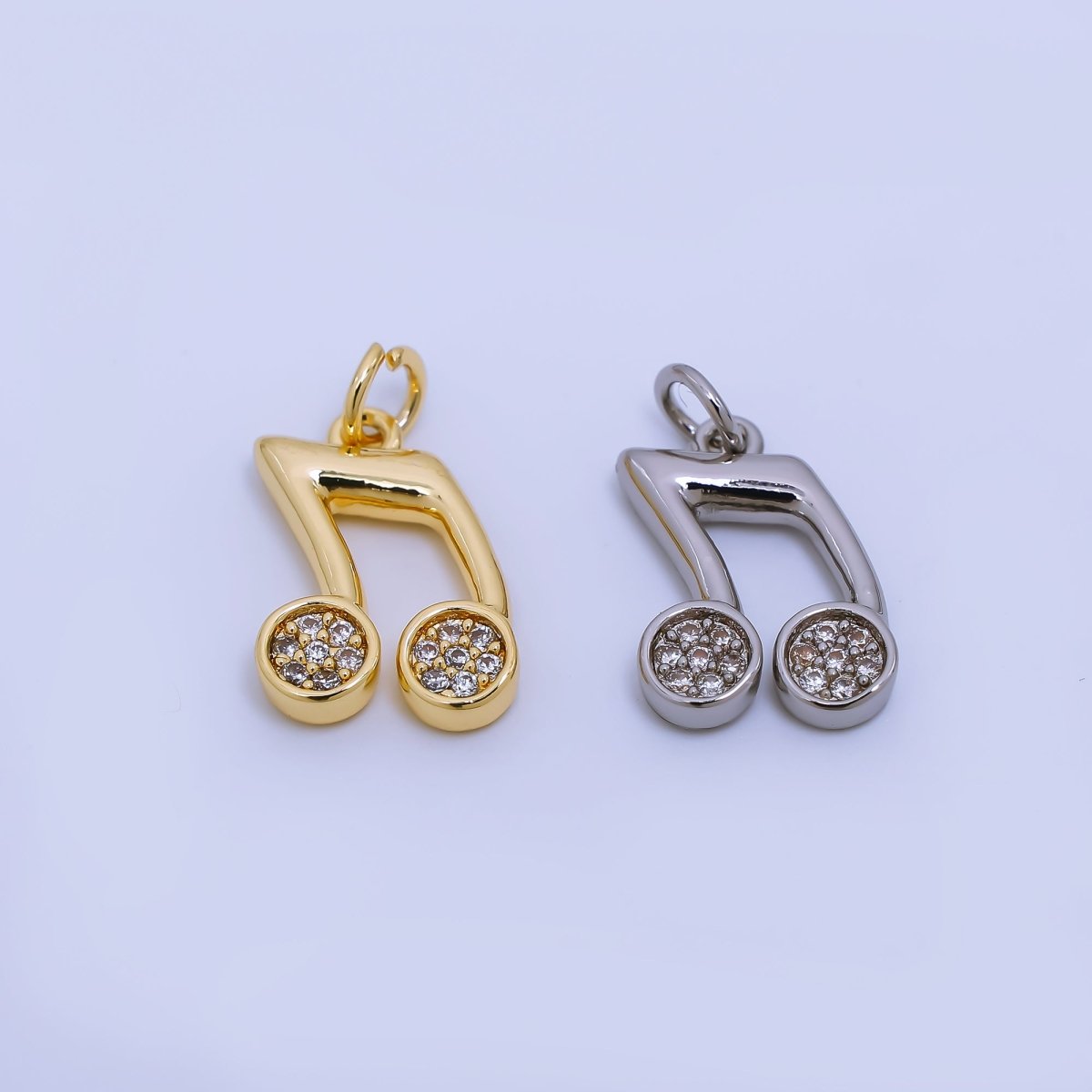 24K Gold Filled Micro Paved CZ Musical Note Charm in Gold & Silver | AJ372