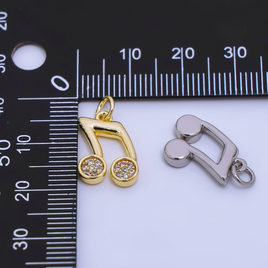 24K Gold Filled Micro Paved CZ Musical Note Charm in Gold & Silver | AJ372
