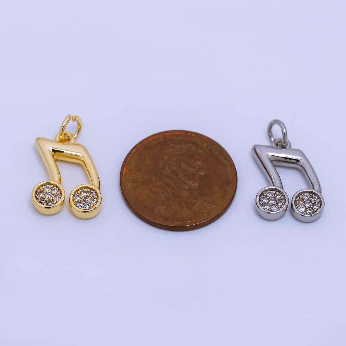 24K Gold Filled Micro Paved CZ Musical Note Charm in Gold & Silver | AJ372