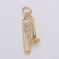 24K Gold Micro Pave CZ Music Trumpet Pendant Charm, Musical Pendant Charm, Music Pendant, For DIY Jewelry, E-201