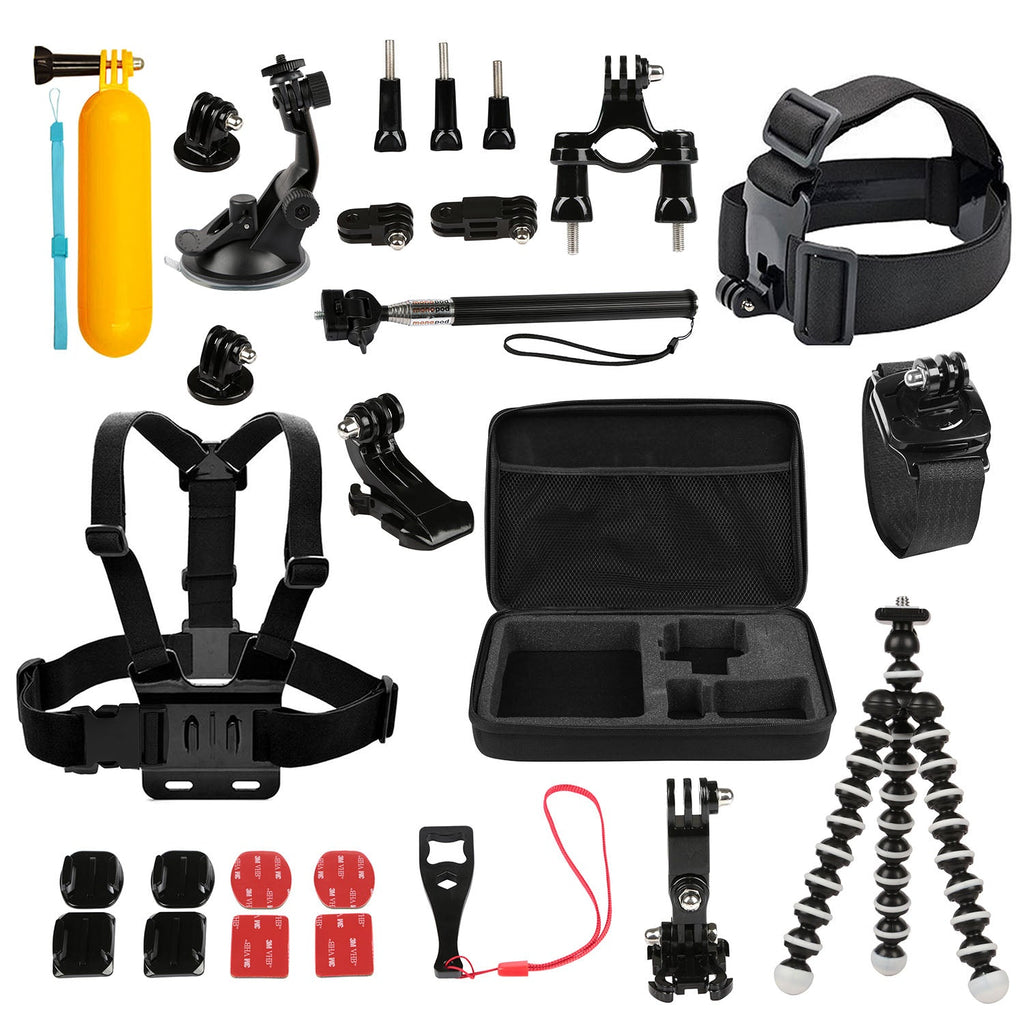 26 In 1 Camera Accessories Kit Fit For GoPro Hero 5/4/3+/3/2/1 Camera Outdoor Sports Action Camera Accessories Kit w/ Chest Strap Selfie Stick Floatin