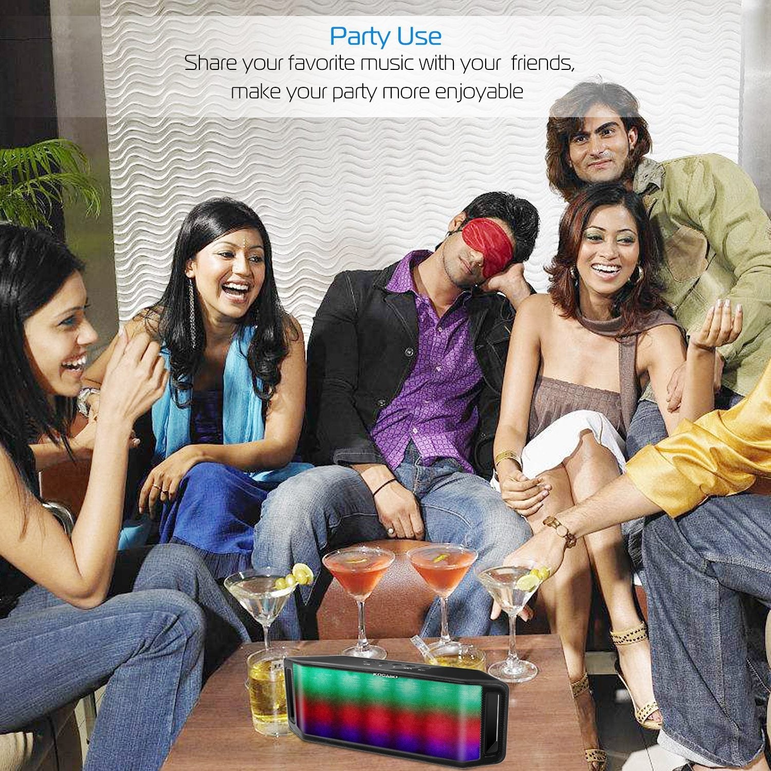 KOCASO LED Wireless Speaker Dynamic Multicolor Hands-free FM Radio USB MMC Reading Aux In for Party Camping Travel