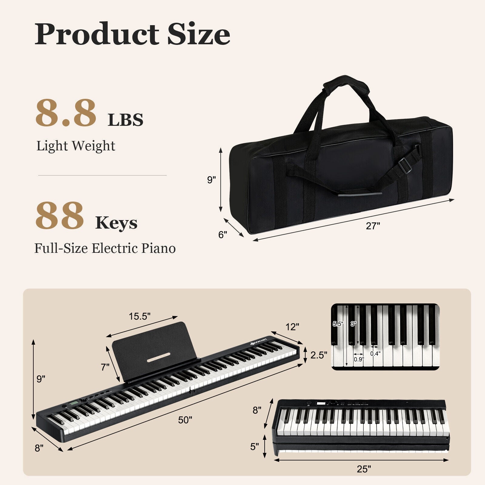 88-Key Folding Electric Lighted Piano Full-Size Portable Keyboard MIDI
