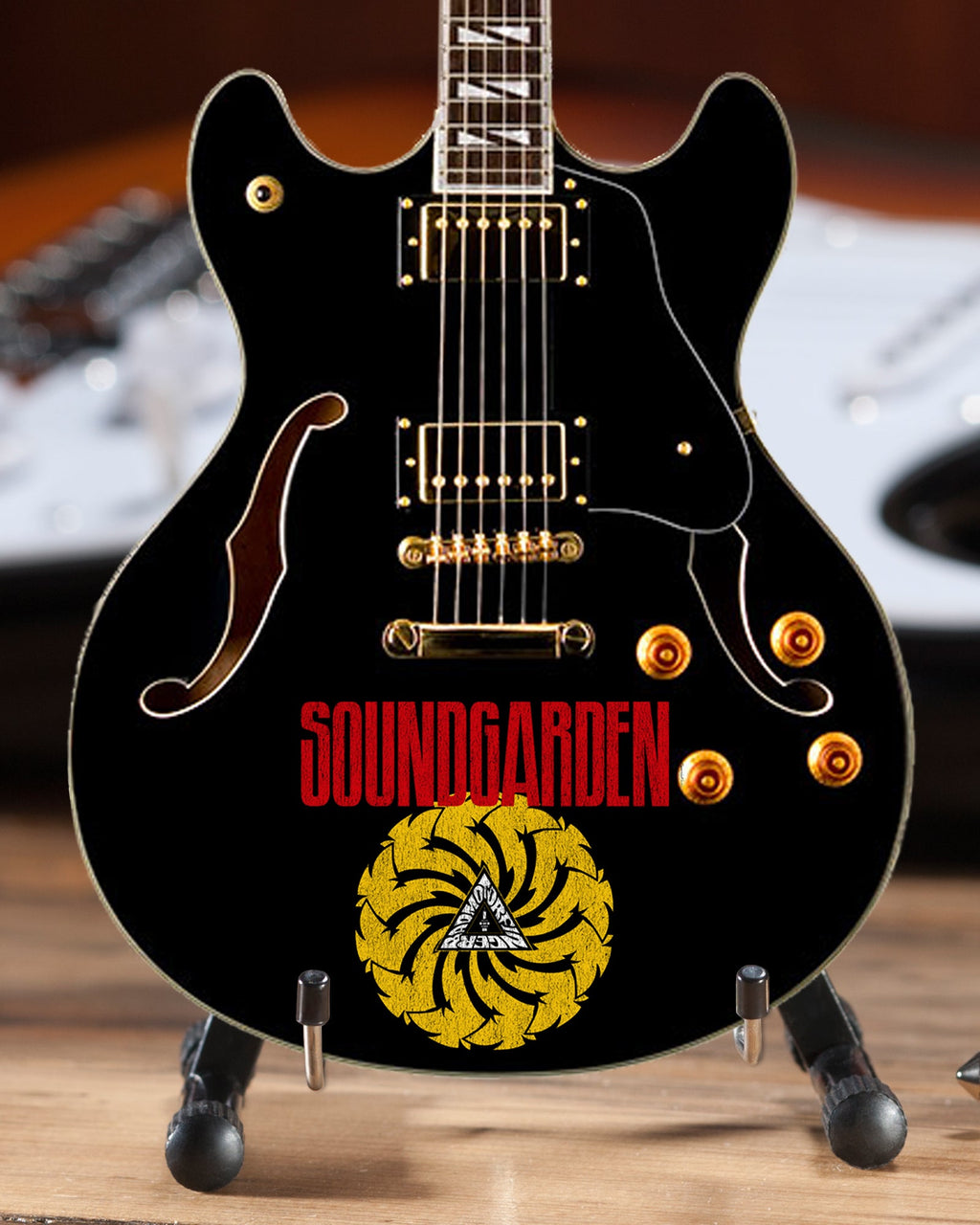 Licensed Soundgarden Logo Signature Chris Cornell Black Hollow Body Mini Guitar