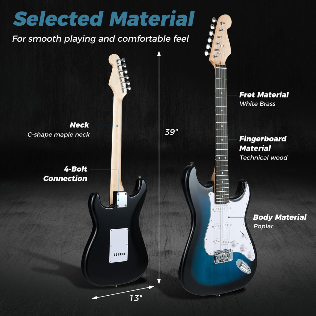 39 Inch Full Size Electric Guitar Beginner Kit with Amplifier for Starter