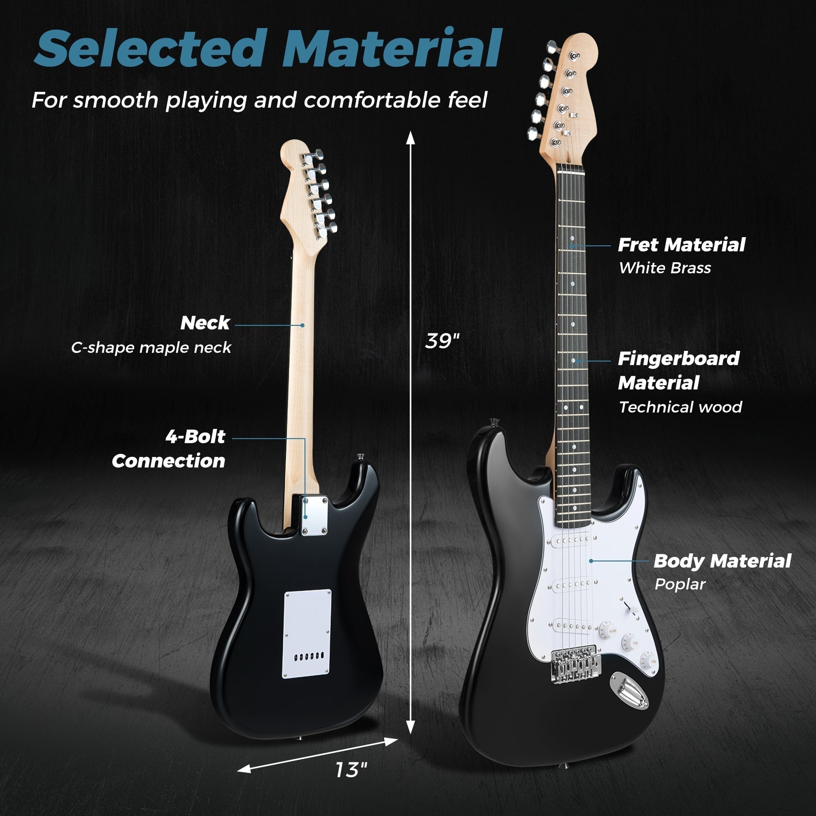 39 Inch Full Size Electric Guitar Beginner Kit with Amplifier for Starter