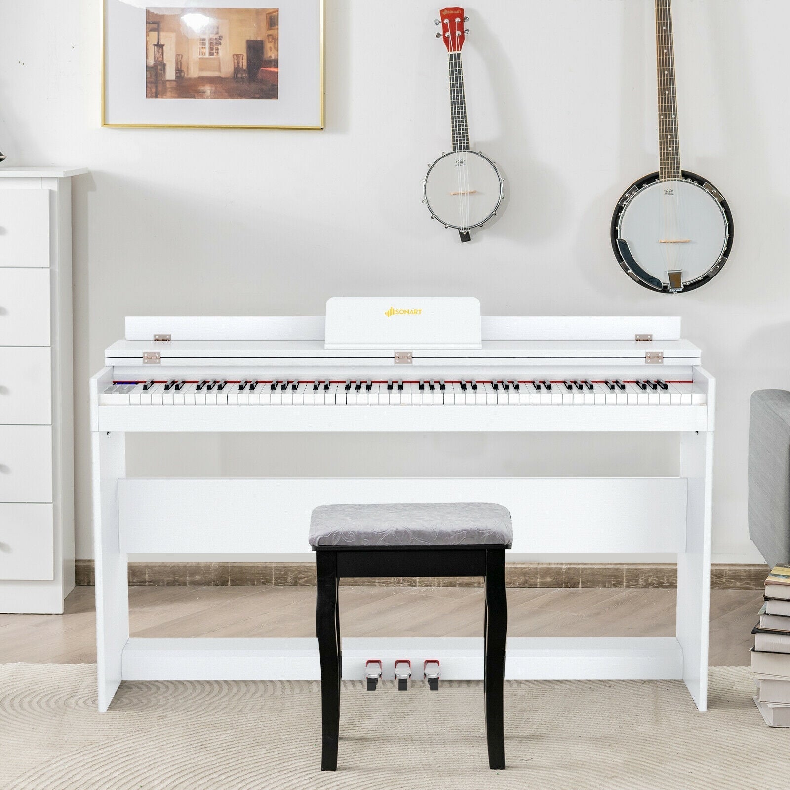 88 Key Full Size Electric Piano Keyboard with Stand 3 Pedals MIDI Function