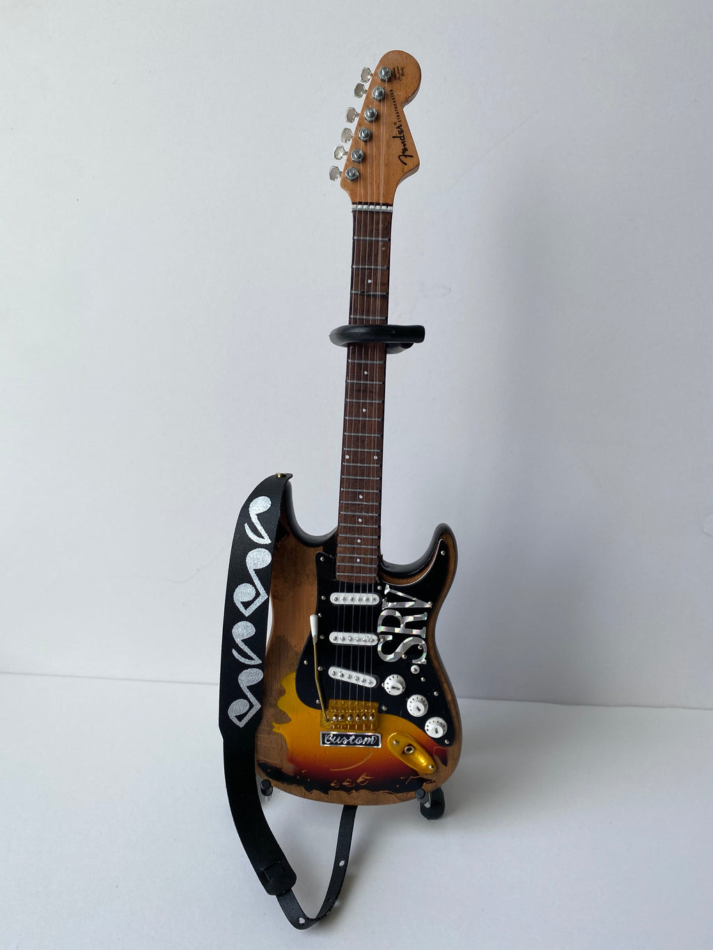 Stevie Ray Vaughan Mini Guitar Strap - SRV Musical Note Black Strap - AXE HEAVEN®