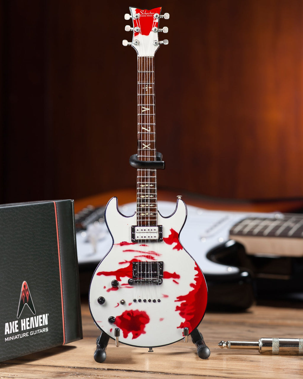 Officially Licensed Zacky Vengeance Blood Splat Schecter Mini Guitar Replica Model - Avenged Sevenfold