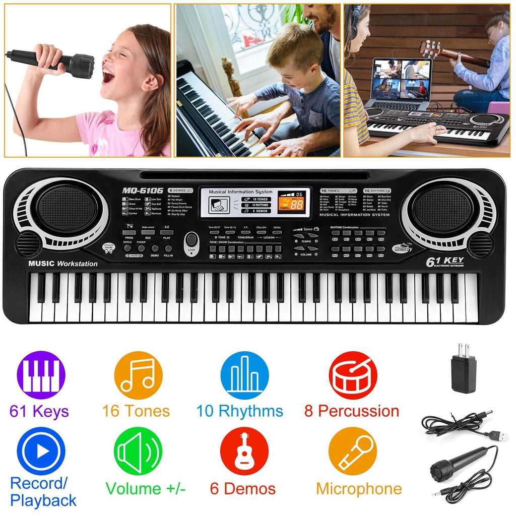 61 Keys Digital Music Electronic Keyboard Electric Piano Musical Instrument Kids Learning Keyboard w/ Microphone For Beginners Kids Girls Boys Adults