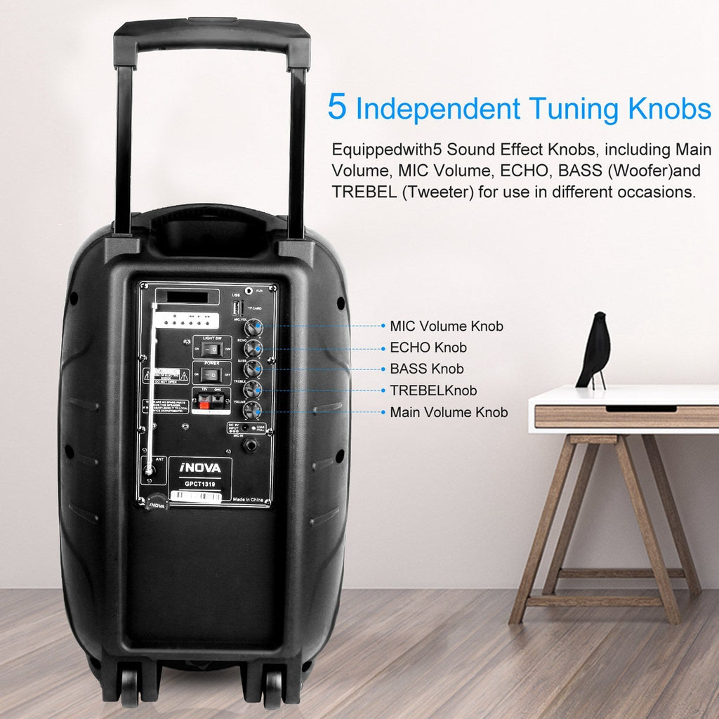Wireless Speaker Portable PA Karaoke System with 12" Subwoofer Sound System Wired Microphone w/ DJ Lights FM Remote Control
