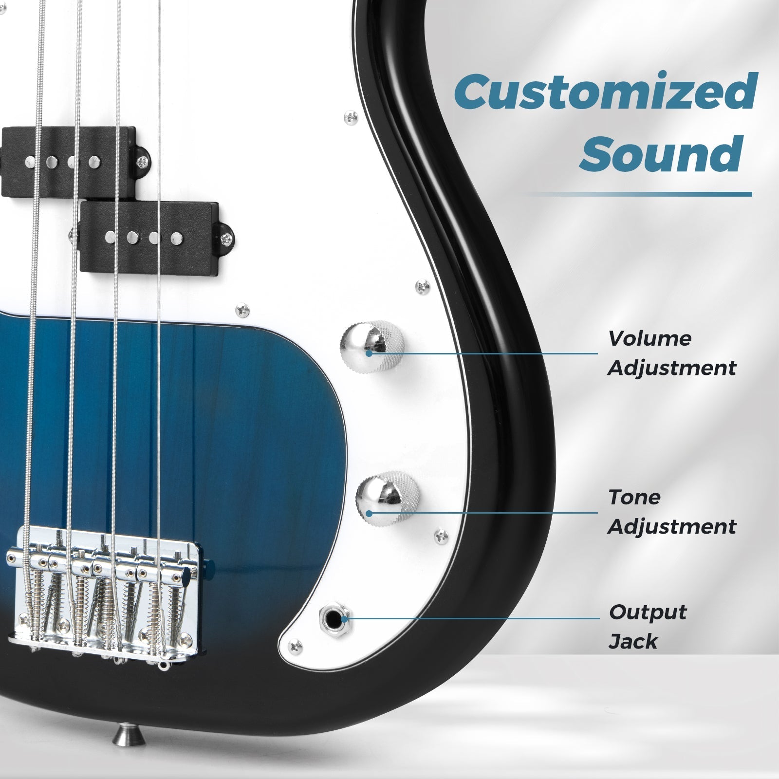 45.5 Inch Electric Bass Guitar with Double Pickups and Gig Bag for Beginners