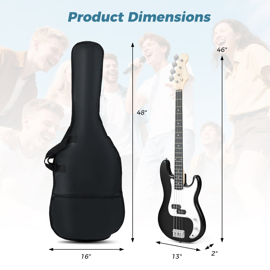45.5 Inch Electric Bass Guitar with Double Pickups and Gig Bag for Beginners