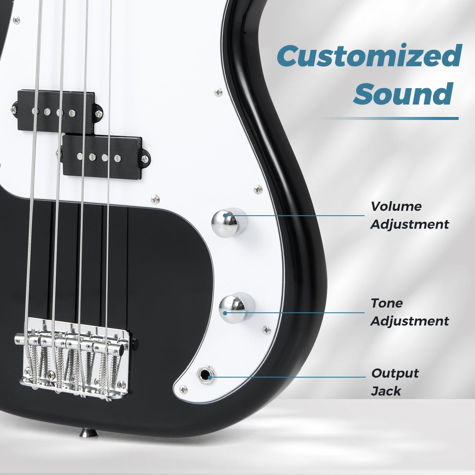 45.5 Inch Electric Bass Guitar with Double Pickups and Gig Bag for Beginners