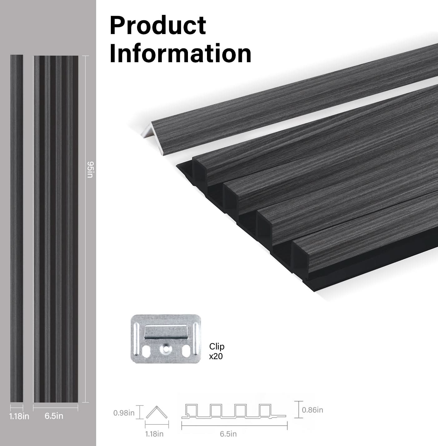 Carborn Gray WPC Fluted 3D Wall Panels |  42.9 sq. ft./Box
