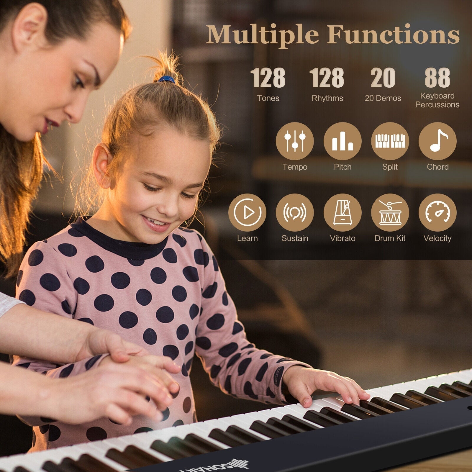 88-Key Folding Electric Lighted Piano Full-Size Portable Keyboard MIDI