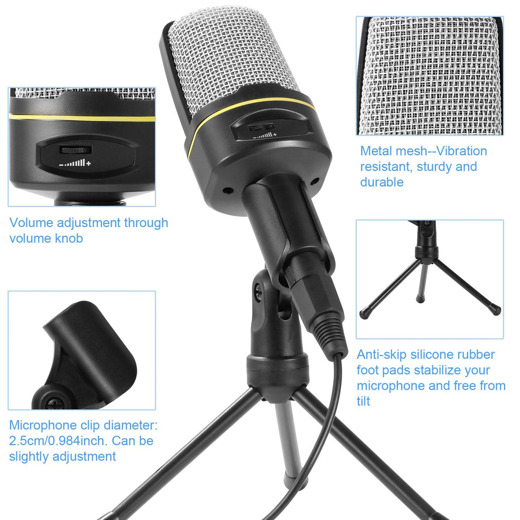Pro Condenser Microphone w/ Tripod Stand Audio Studio Recording Desktop Mic Flexible Mic For Podcasting Broadcasting Gaming Chatting Webcasting w/3.5m