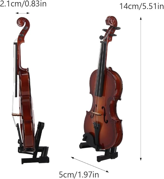 Wooden Miniature Violin Model, 5.5in Mini Musical Instrument Replica Model Handmade Display Accessory with Bow and Case for Room Home Office Decoration Ornament Craft Birthday Gift
