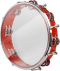 ENNBOM Tambourine Adjustable Tone Hand Drum Double Row Metal Jingles Hand Bell Performance Level Handheld Percussion (Red)