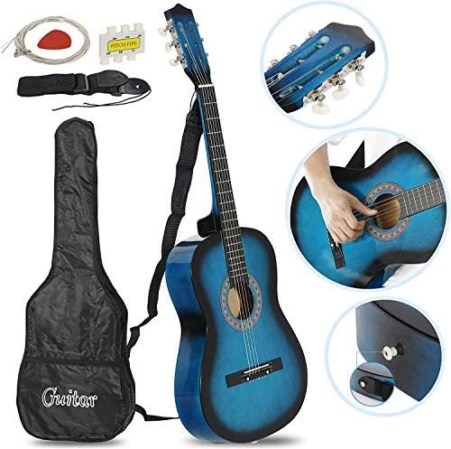 Smartxchoices 6 String 38" Acoustic Guitar w/Gig Bag Strap Pitch Pipe Extra Strings Set Pick for Kids Beginners Starter Youths Students Right-handed（Blue）